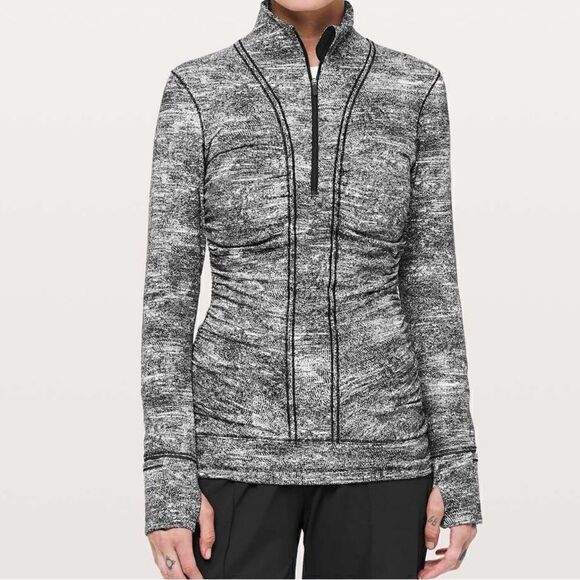 Lululemon Cypress Kiss 1/2 Zip Rush Jacquard Black White Size 8 - Picture 1 of 13